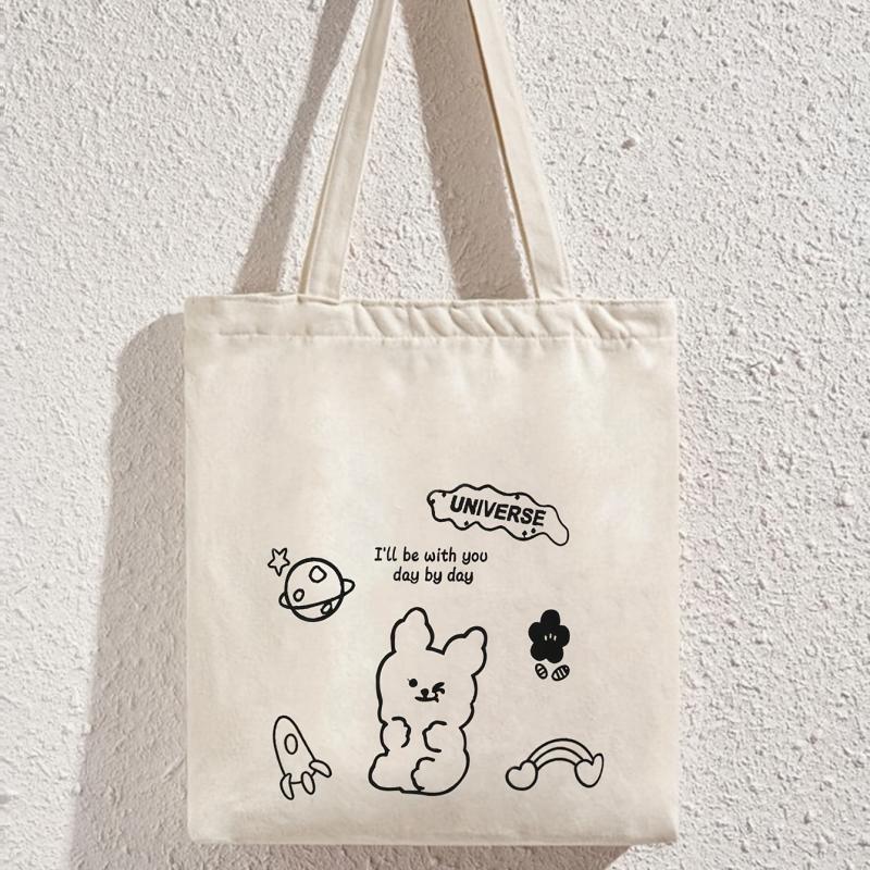 Cartoon Anime Print Canvas Tote Bag Eco Friendly Shoulder Bag