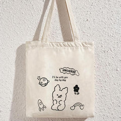 Cartoon Anime Print Canvas Tote Bag Eco Friendly Shoulder Bag