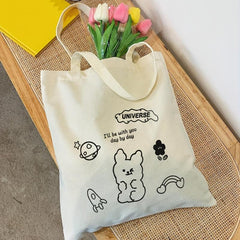 Cartoon Anime Print Canvas Tote Bag Eco Friendly Shoulder Bag