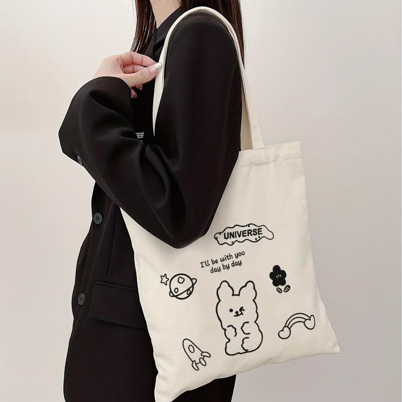 Cartoon Anime Print Canvas Tote Bag Eco Friendly Shoulder Bag