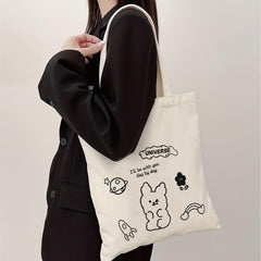 Cartoon Anime Print Canvas Tote Bag Eco Friendly Shoulder Bag
