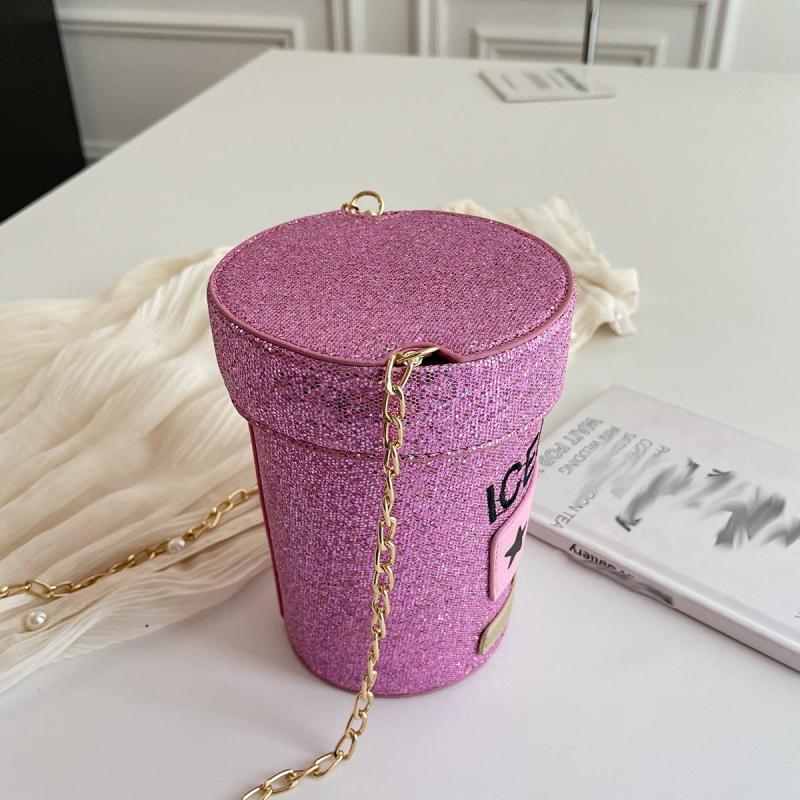 Glitter Sequins Cylinder Bucket Bag Mini Chain Crossbody Bag For Women