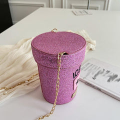 Glitter Sequins Cylinder Bucket Bag Mini Chain Crossbody Bag For Women
