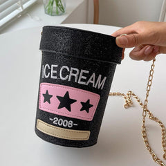 Glitter Sequins Cylinder Bucket Bag Mini Chain Crossbody Bag For Women