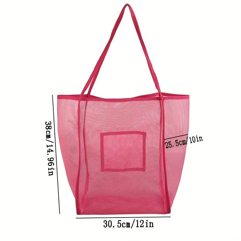Large Capacity Reusable Mesh Beach Bag Hollow Out Shoulder Bag