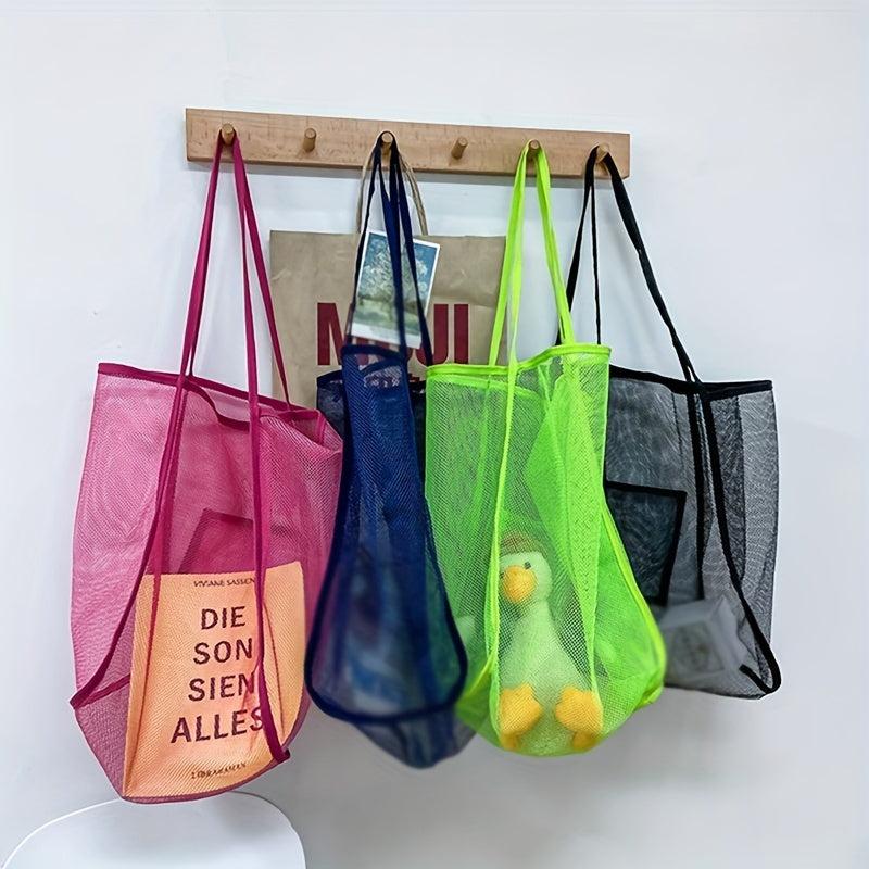 Large Capacity Reusable Mesh Beach Bag Hollow Out Shoulder Bag