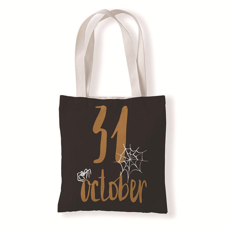 Halloween Pumpkin Print Tote Bag Canvas Shoulder Bag