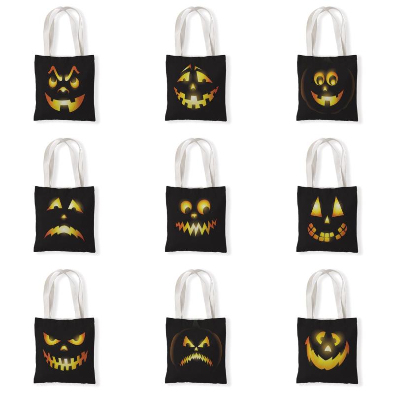 Halloween Pumpkin Print Tote Bag Canvas Shoulder Bag