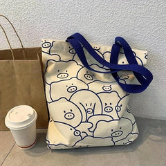 Casual Shoulder Bag Foldable Top Handle Canvas Bag
