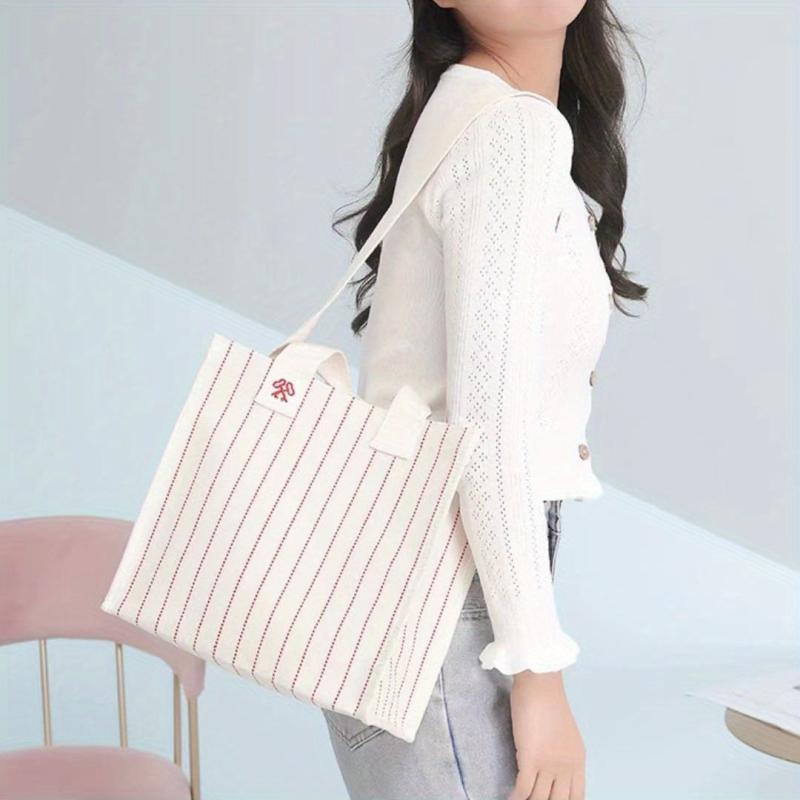 Canvas Tote Bag Striped Pattern Shopper Bag Women's Handbag