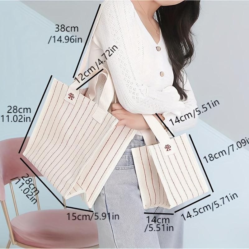 Canvas Tote Bag Striped Pattern Shopper Bag Women's Handbag