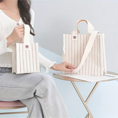 Canvas Tote Bag Striped Pattern Shopper Bag Women's Handbag