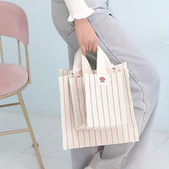 Canvas Tote Bag Striped Pattern Shopper Bag Women's Handbag