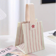 Canvas Tote Bag Striped Pattern Shopper Bag Women's Handbag