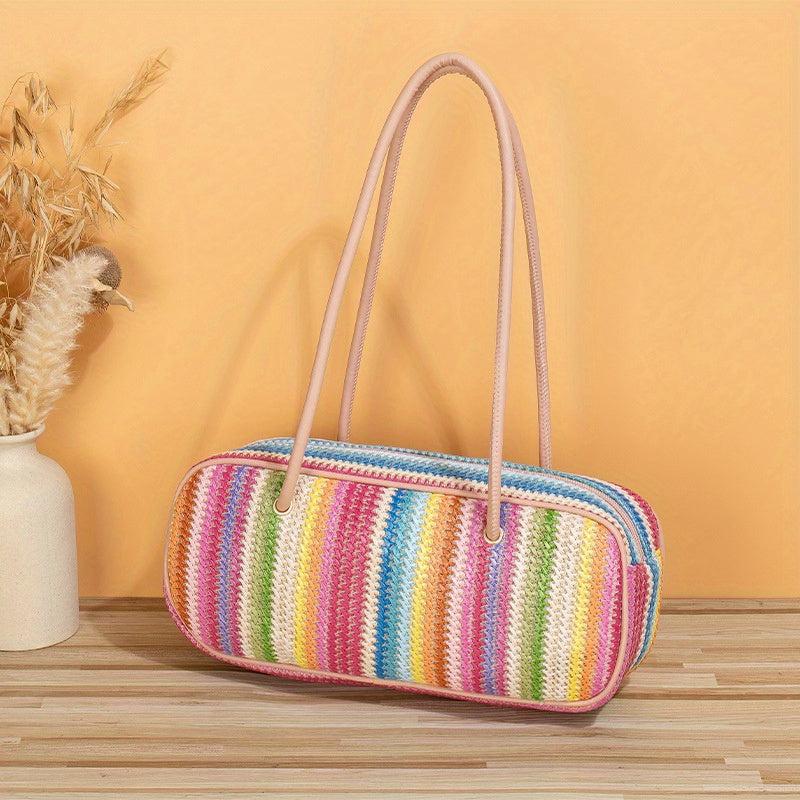 Colorful Woven Rainbow Underarm Bag Shoulder Bag