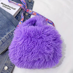 Plush Monster Shoulder Bag Funny Fluffy Crossbody with Adjustable Strap