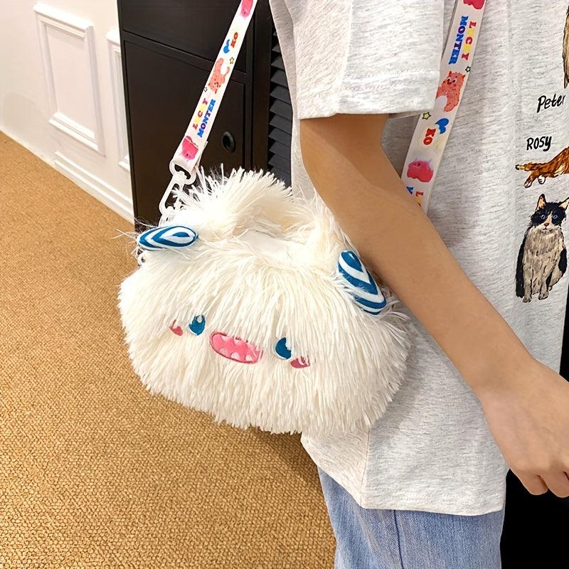 Plush Monster Shoulder Bag Funny Fluffy Crossbody with Adjustable Strap