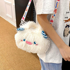 Plush Monster Shoulder Bag Funny Fluffy Crossbody with Adjustable Strap