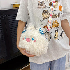 Plush Monster Shoulder Bag Funny Fluffy Crossbody with Adjustable Strap