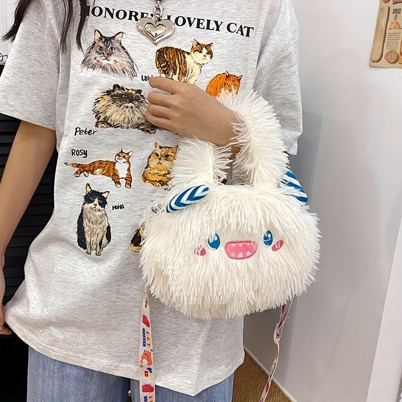 Plush Monster Shoulder Bag Funny Fluffy Crossbody with Adjustable Strap