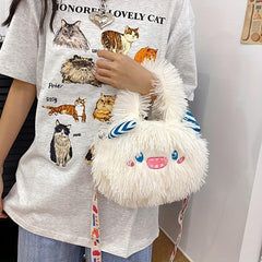 Plush Monster Shoulder Bag Funny Fluffy Crossbody with Adjustable Strap
