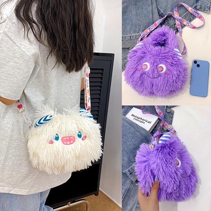 Plush Monster Shoulder Bag Funny Fluffy Crossbody with Adjustable Strap