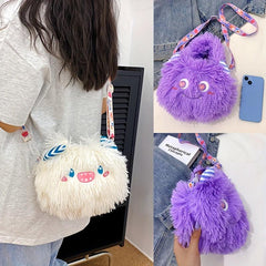 Plush Monster Shoulder Bag Funny Fluffy Crossbody with Adjustable Strap