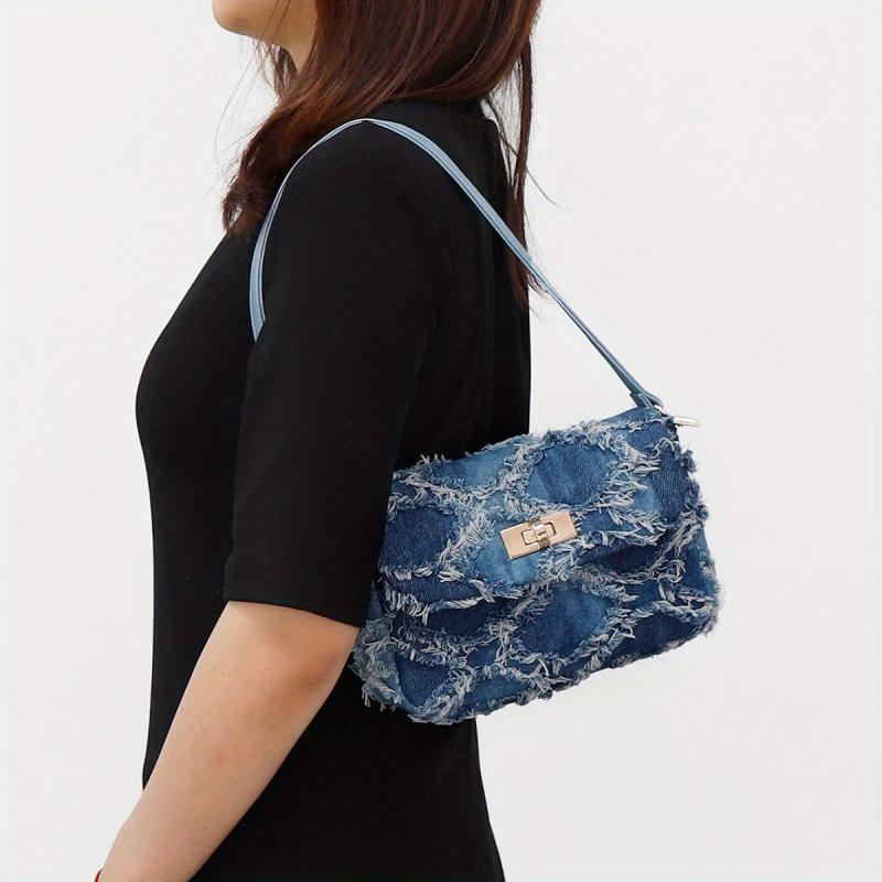 Vintage Denim Shoulder Bag Women's Y2K Retro Handbag & Purse
