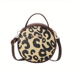 Leopard Print Round Handbag Vintage Mini Crossbody Bag