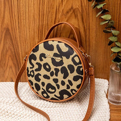 Leopard Print Round Handbag Vintage Mini Crossbody Bag