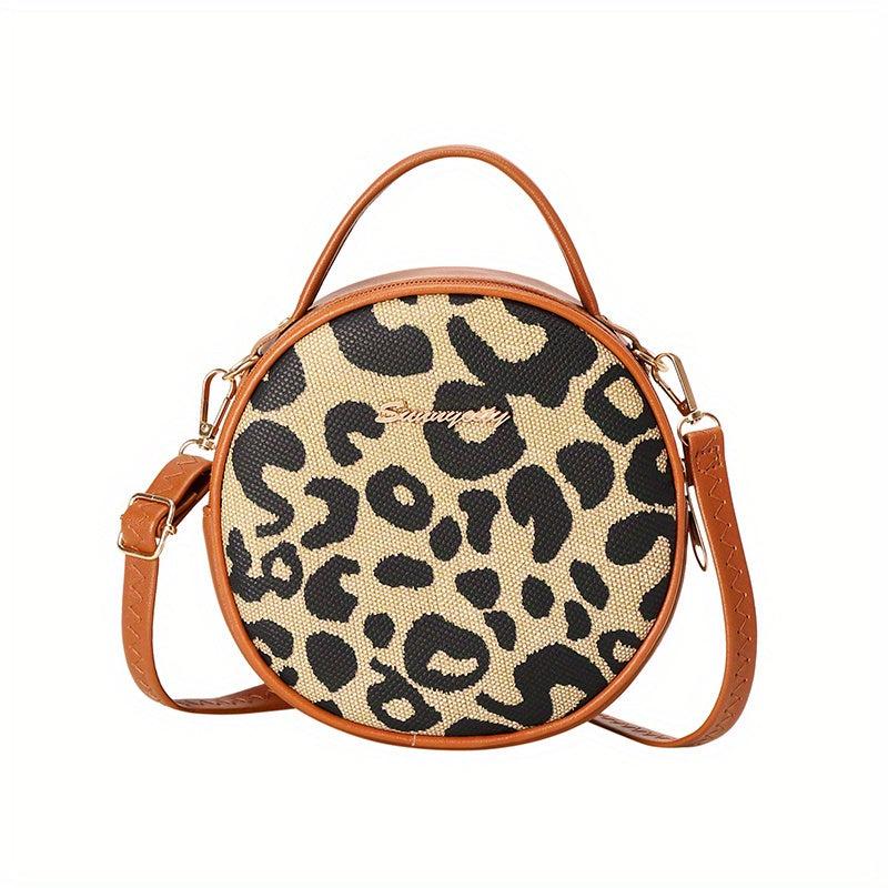 Leopard Print Round Handbag Vintage Mini Crossbody Bag