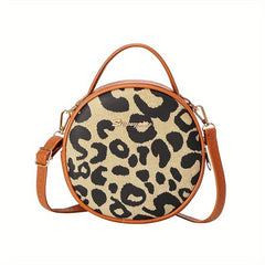 Leopard Print Round Handbag Vintage Mini Crossbody Bag