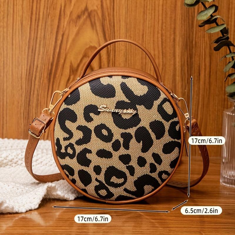 Leopard Print Round Handbag Vintage Mini Crossbody Bag