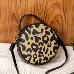 Leopard Print Round Handbag Vintage Mini Crossbody Bag