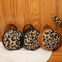 Leopard Print Round Handbag Vintage Mini Crossbody Bag
