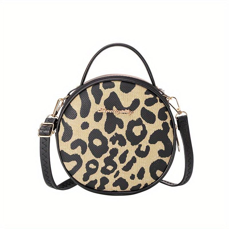 Leopard Print Round Handbag Vintage Mini Crossbody Bag