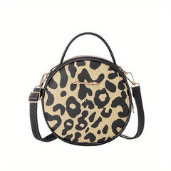 Leopard Print Round Handbag Vintage Mini Crossbody Bag