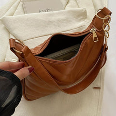 Quilted Shoulder Bag Chevron Chain Purse Underarm Handbag Minimalist