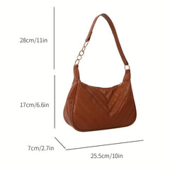 Quilted Shoulder Bag Chevron Chain Purse Underarm Handbag Minimalist