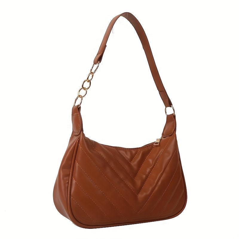 Quilted Shoulder Bag Chevron Chain Purse Underarm Handbag Minimalist