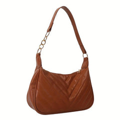 Quilted Shoulder Bag Chevron Chain Purse Underarm Handbag Minimalist