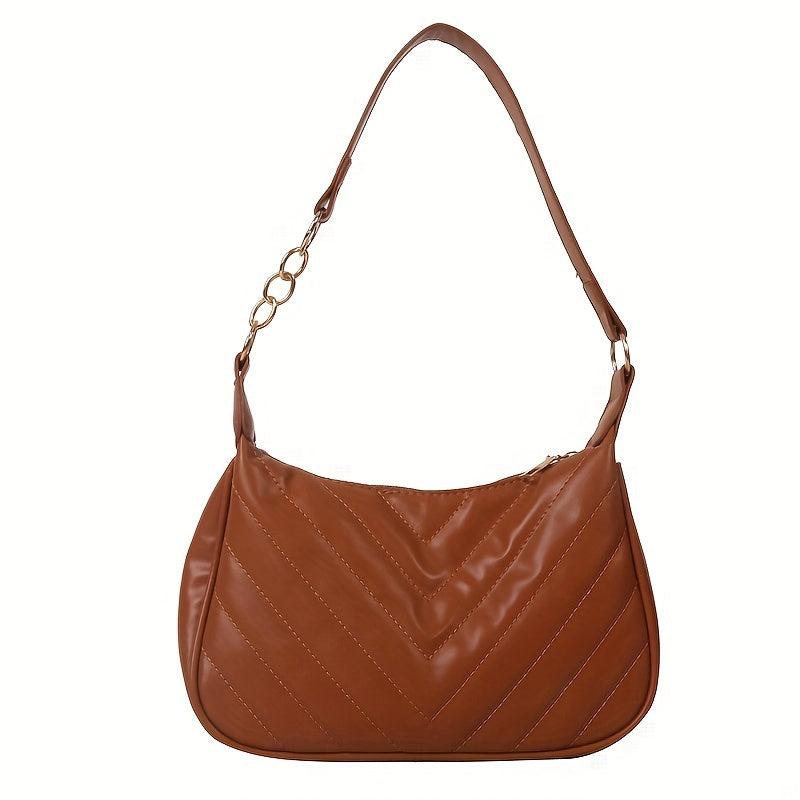 Quilted Shoulder Bag Chevron Chain Purse Underarm Handbag Minimalist