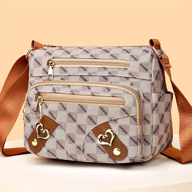 Plaid Pattern Crossbody Bag Women's Pockets Purse Heart Decor