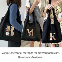 Flower Letter Canvas Tote Bag for Women