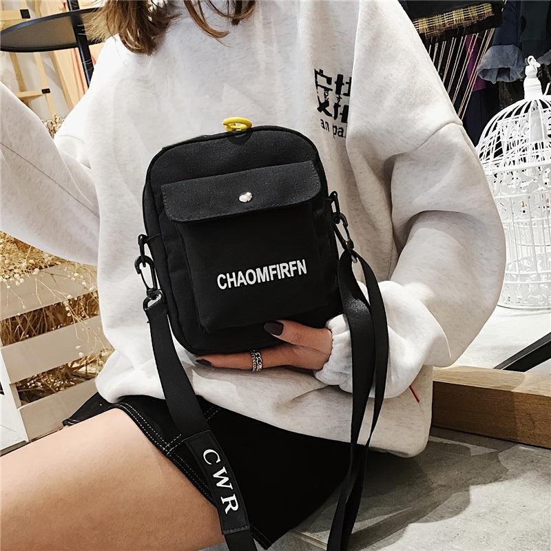 Canvas Crossbody Square Bag Women's Zipper Shoulder Bag