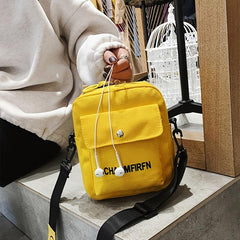Canvas Crossbody Square Bag Women's Zipper Shoulder Bag