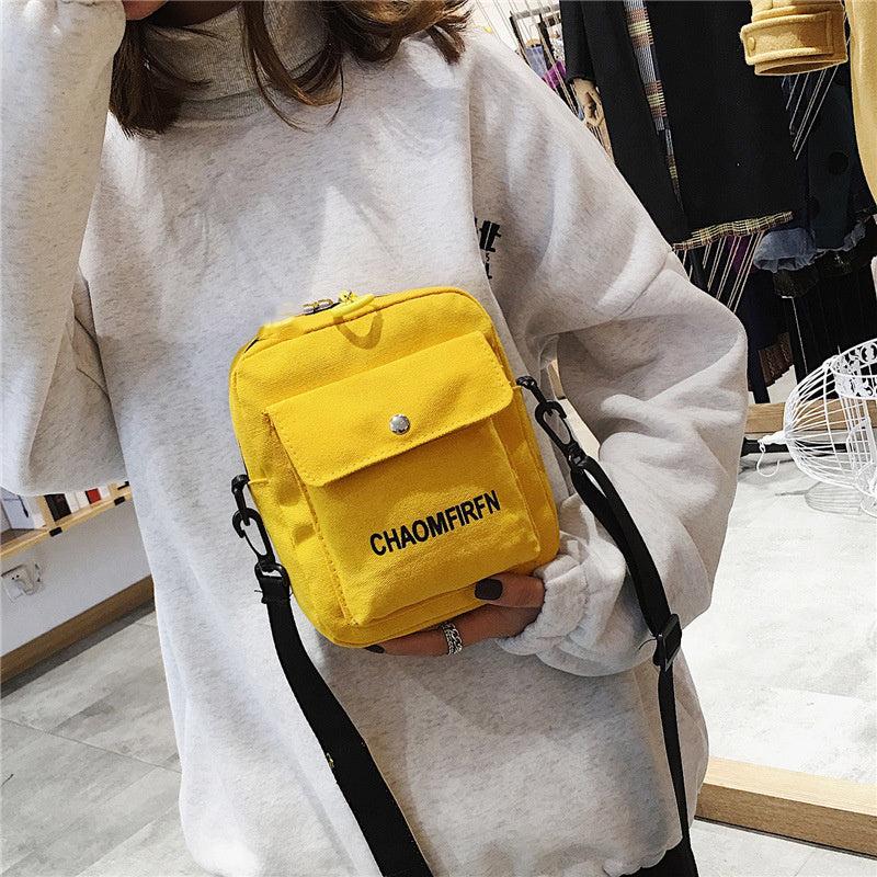 Canvas Crossbody Square Bag Women's Zipper Shoulder Bag