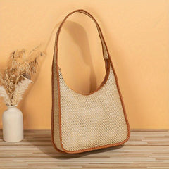 Colorblock Straw Hobo Bag Large Capacity Woven Shoulder Bag