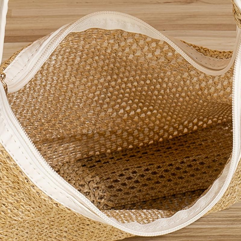 Colorblock Straw Hobo Bag Large Capacity Woven Shoulder Bag
