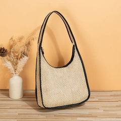 Colorblock Straw Hobo Bag Large Capacity Woven Shoulder Bag